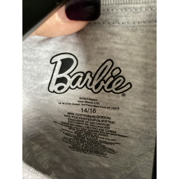 Barbie Girls T-shirt Size 14-16 Grey With Barbie Pink Brand New - Picture 3 of 6
